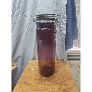 Vintage amathyst purple Glass Jar Canister Airtight Locking Hinge Lid 13" lot a